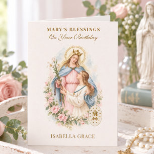 Cartão Celebração de Aniversário Católico Virgem Maria