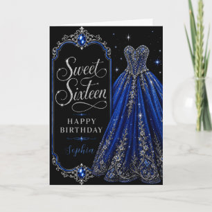 Cartão Celebração de Aniversário de 16 Anos Joia Azul Rea