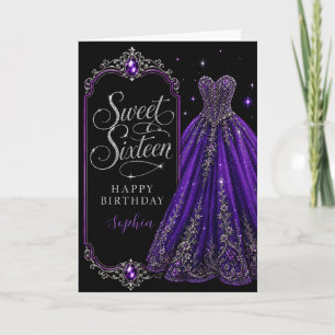 Cartão Celebração de Aniversário de 16 Anos Purple Jewel