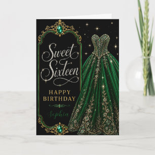 Cartão Celebração de Aniversário de 16 Anos Sweet Emerald