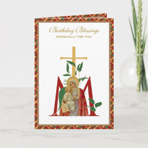 Cartão Celebração de Aniversário Religioso Virgem Maria J