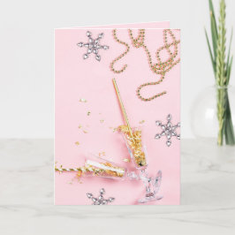Cartão Celebração de Champanhe Rosa e Dourado Elegante