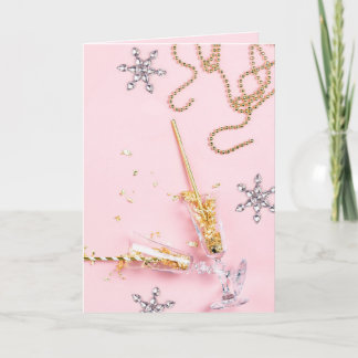 Cartão Celebração de Champanhe Rosa e Dourado Elegante