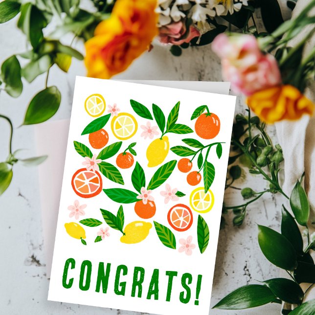 Cartão Celebração de Citros PARABÉNS Personalizados Color (Citrus Celebration Custom Hand Drawn Colorful CONGRATULATIONS Card
)