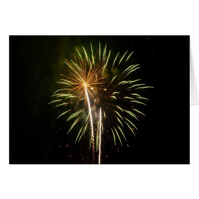 Cartão Celebração de Feriado com Fogos de Artifício Verde (Frente Horizontal)