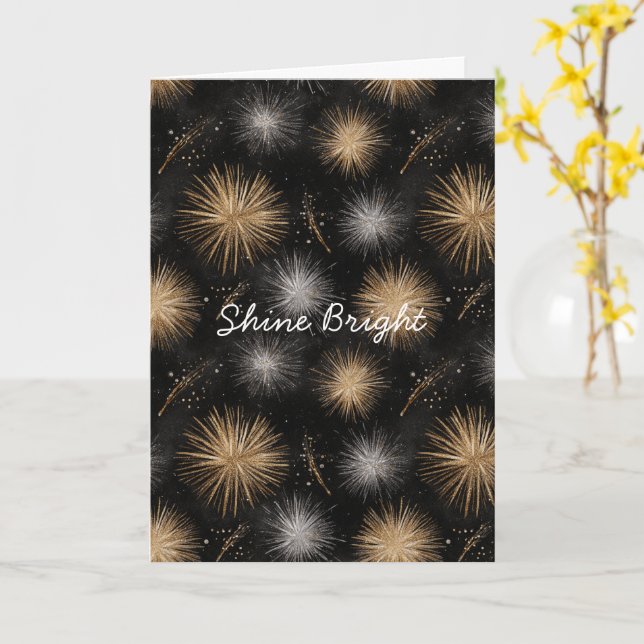 Cartão Celebração de Natal Prata Dourado Preto (Flor Amarela)
