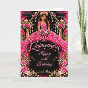Cartão Celebração de Quinceañera Rosa Vibrante