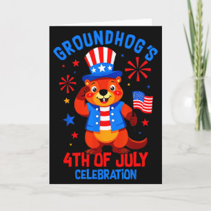 Cartão Celebração do Dia 4 de Julho dos Groundhogs Patrio