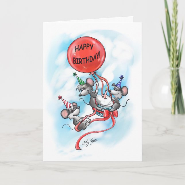 Cartão Celebração Feliz de Aniversário do Mic, Mac e Moe (Frente)