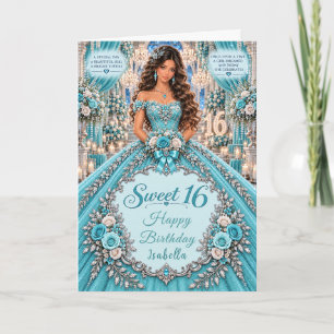 Cartão Celebração Turquesa Prata Sweet 16