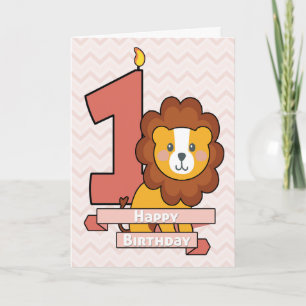 Cartão Celebrate a First Birthday with Cute Lion