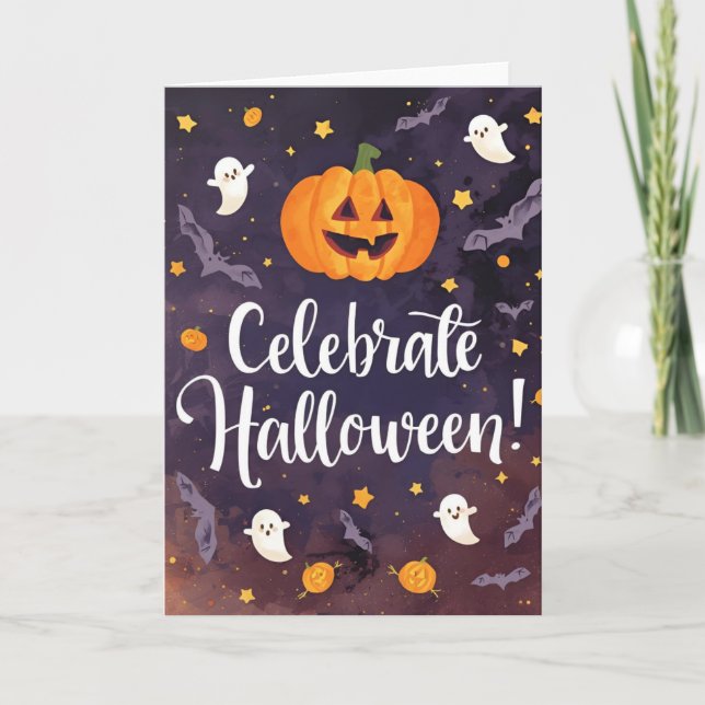 Cartão Celebrate Halloween Retro Greeting Card (Frente)