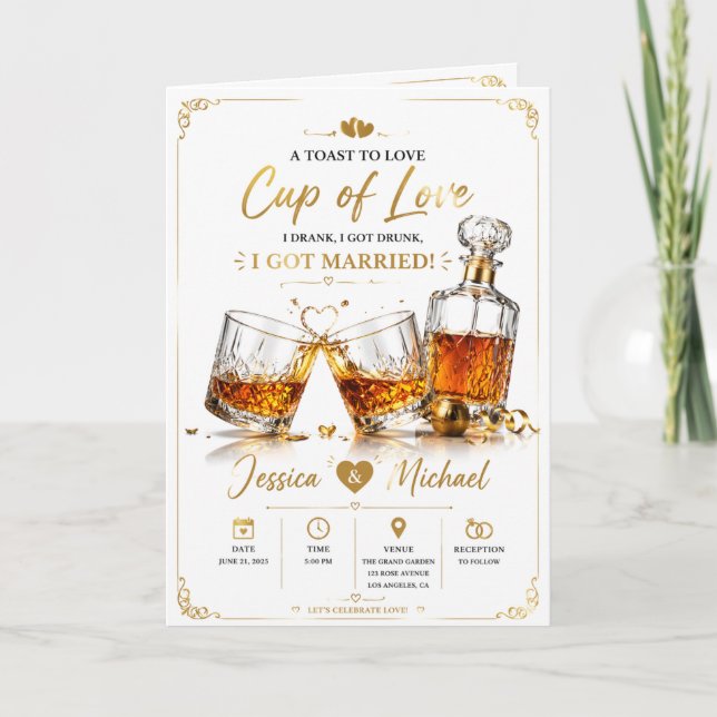 Cartão "Celebrate Love with Whiskey and Romance" (Frente)