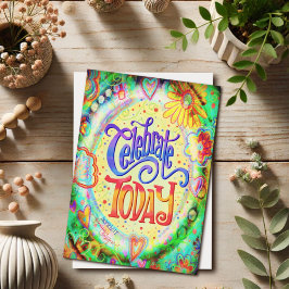 Cartão Celebre Hoje Floral Bonito Tendência Amarelo