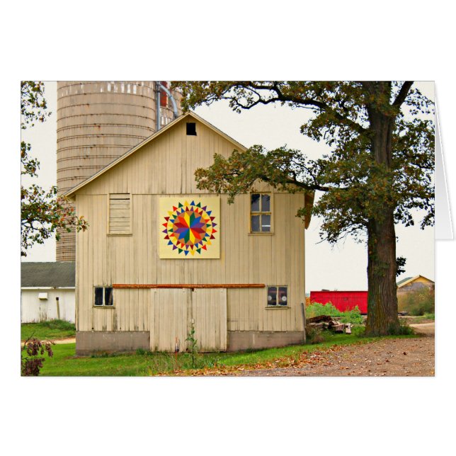 Cartão Celeiro branco velho com a edredão do celeiro do (Frente Horizontal)