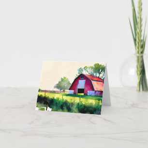 Cartão Celeiro em aquarela personalizável