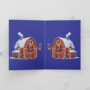 Cartão Celeiro Vermelho de Natal de Desenho Animado Fofo 
