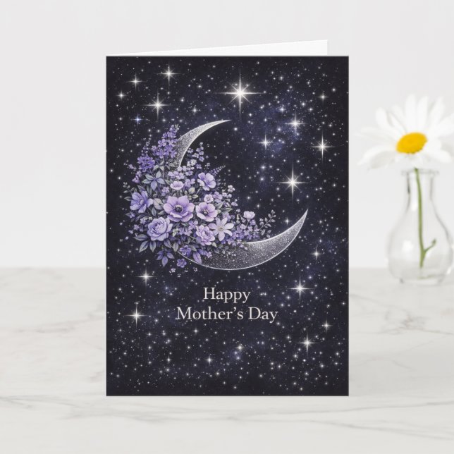 Cartão Celestial Floral Crescent Moon Mother's Day Card  (Planta pequena)