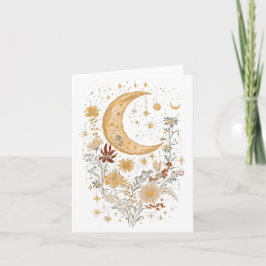 Cartão Celestial Moon and Wildflower Greeting Card – Boho