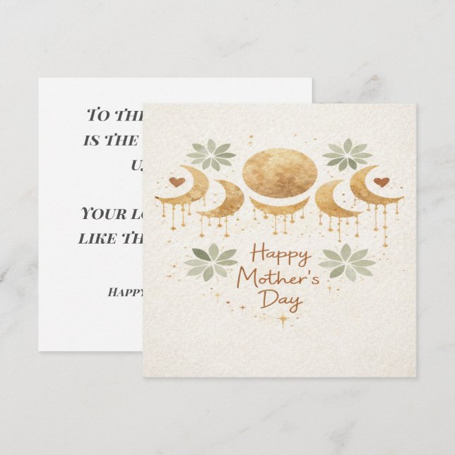 Cartão Celestial Moon Boho Mother's Day Card (Frente/Verso)