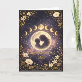 Cartão Celestial Moon Phases Floral Night Sky Design