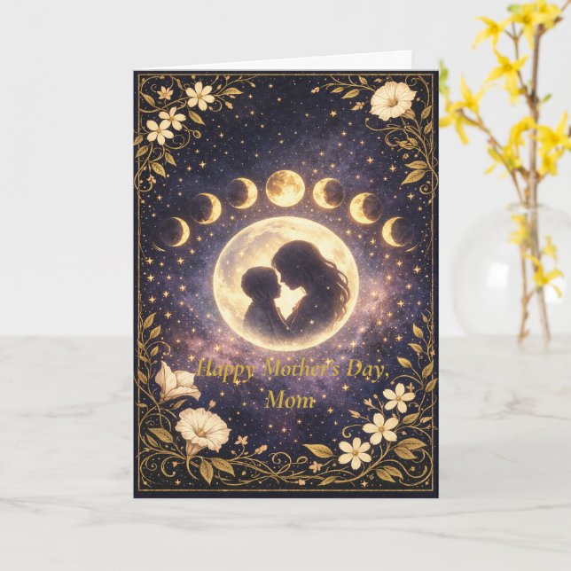 Cartão Celestial Moon Phases Floral Night Sky Design (Flor Amarela)