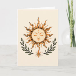Cartão Celestial Sun Face Botanical Mystical Art