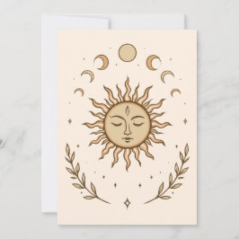 Cartão Celestial Sun Moon Phases Mystical Botanical Art