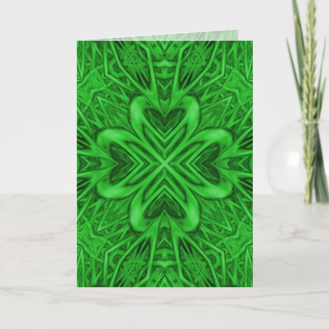 Cartão Celtic Clover Vintage Green Fractal Kaleidoscope (Frente)
