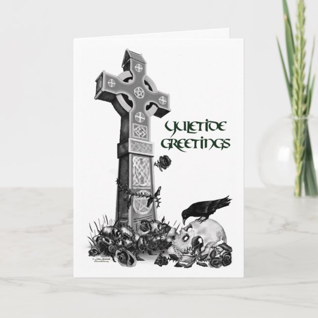 Cartão Celtic Cross e Raven Yuletide (Frente)