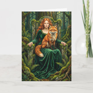 Cartão Celtic Forest Queen Red Fox Witch Fantasy Art (