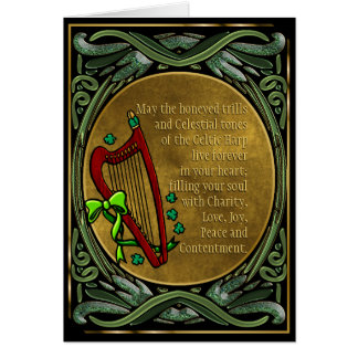 Cartão Celtic Harp, Vinhas Verdes Enrelaçadas, Bênçãos Ir