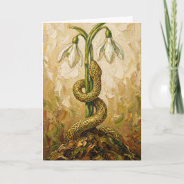 Cartão Celtic Snake Snowdrops Imbolc Rebirth Fantasy Art