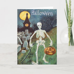 Cartão Cemitério de Abóbora de Jack O' Lantern Esqueleto