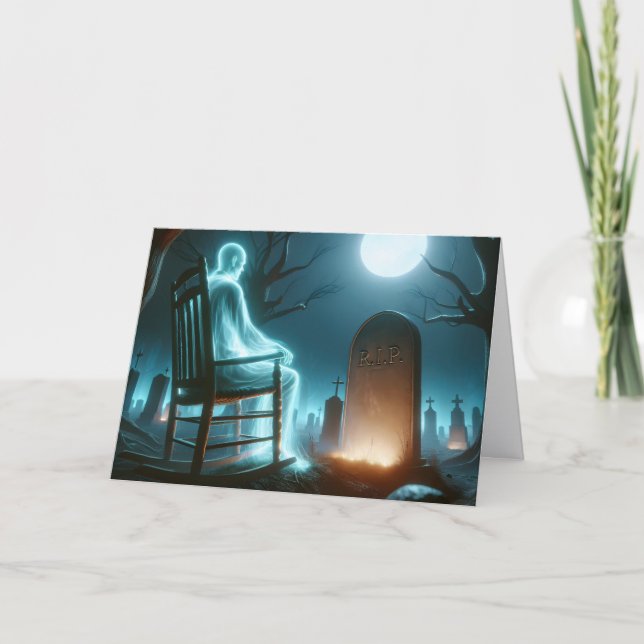 Cartão Cemitério de Halloween com Fantasma de Homem (Frente)