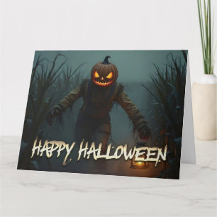 Cartão Cena Assustadora de Abóbora de Halloween