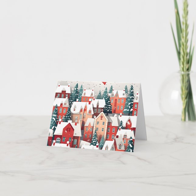 Cartão Cena da Aldeia de Natal (Frente)