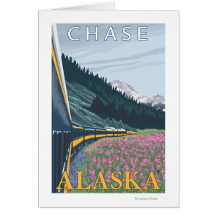 Cartão Cena da estrada de ferro de Alaska - perseguição