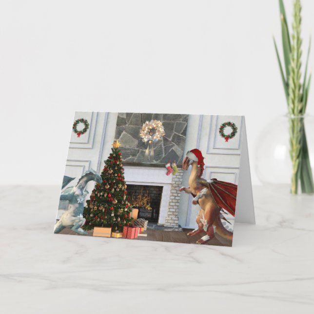 Cartão Cena da Família Dragão de Papais noeis de Natal (Frente)