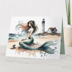 Cartão Cena de aquarela costeira do Farol da Sereia