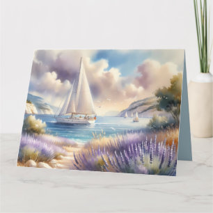 Cartão Cena de Aquarela da Costa lavanda