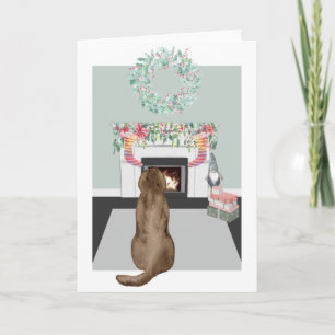 Cartão Cena de Cachorro Labrador Chocolate de Natal na La