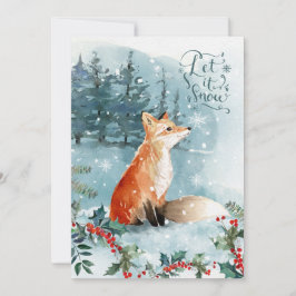 Cartão Cena de floresta, fox Christmas Flat Greeting Card