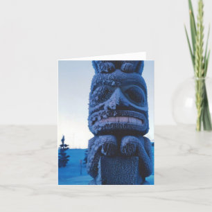 Cartão Cena de Inverno do Totempole Cintada no Alasca