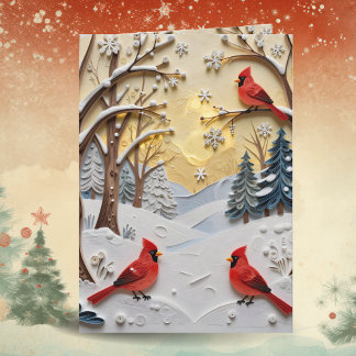 Cartão Cena de Inverno | Floresta Encantada & Cardinals