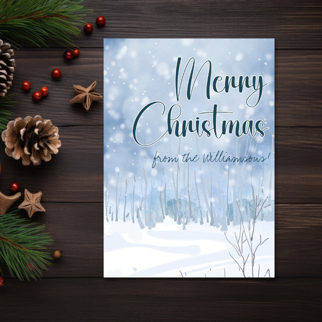 Cartão Cena de inverno Luke 2:11 Salvador é Natal Nascer (Savior Is Born Luke 2:11 Snowy Winter Scene Christmas Card)