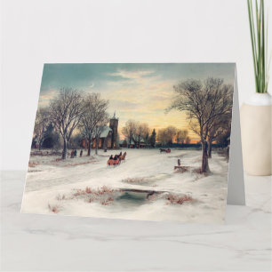Cartão Cena de inverno vintage de Natal com paisagem neva