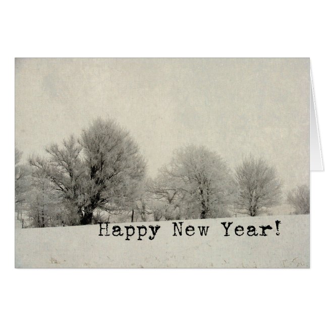 Cartão Cena de Manhã Congelada, Feliz ano novo (Frente Horizontal)