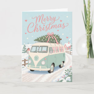 Cartão Cena de Natal de Campervan Pastel Adorável