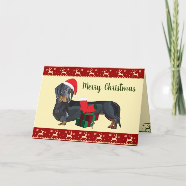 Cartão Cena de Natal do Dachshund Papai Noel Feliz Natal (Frente)